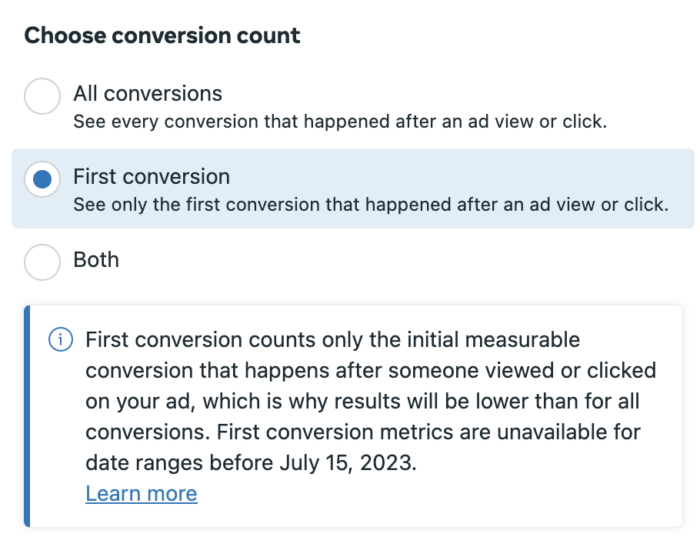 First Conversion reporting